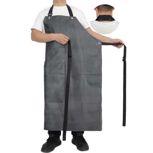 Thick Rubber Apron, Waterproof Apron Butcher Heavy Duty Chemical Resistant Adjustable Work Apron - color: Black(1 Pack)