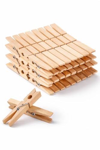 ADAK 50 Pack Wooden Clothespins, 2.9 Inch Large Wood Clothes Pins, Heavy Duty Laundry Clips (Natural Wood)