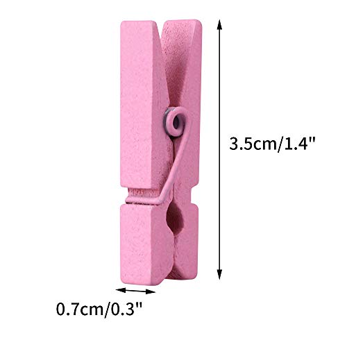 jijAcraft 1.4Inch Mini Clothes Pins - 100Pcs Wooden Clothespins with Ribbon - color: Pink, size: 1.4 inch, 100 pcs
