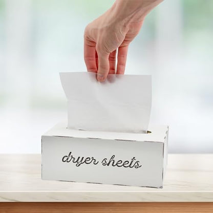 AuldHome Design Dryer Sheet Dispenser; Countertop Rustic White Fabric Softener Sheet Holder for Laundry Room - color: White