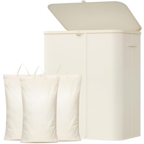 Lifewit 185L 3 Section Laundry Hamper with Lid, Laundry Basket, White - color: White, size: 185L