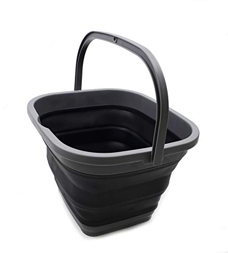 SAMMART 11L (2.9 Gallon) Collapsible Rectangular Handy Bucket (1, Grey/Black) - color: Grey/Black