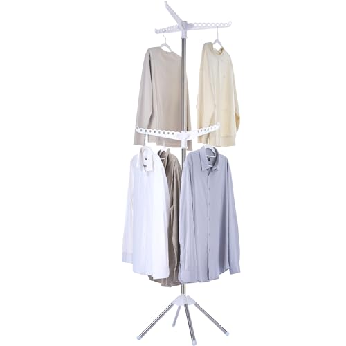 CASAMAYA Clothes Drying Rack Foldable, 74.8 inch 2 Tier Laundry Drying Rack with Rotating Clothes Rail for 54 Pieces of Clothes, Space Saving, Indoor, Stainless Steel, White and Silver CDR002W01 - color: White + Silver, size: 2-Tier Standard