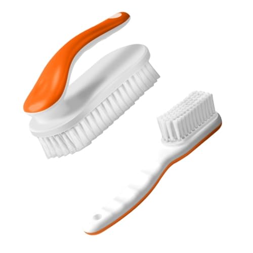2pc Multi-Purpose Household Cleaning Brush Set, Ergonomic Comfort Grip for Shoe Cleaning, Laundry & Bathroom Cleaning (Orange) - color: Orange