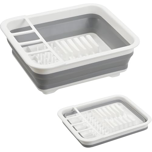 Collapsible Dish Drying Rack, Foldable Dinnerware Drainer Organizer for Storage Kitchen Counter RV Accessories Portable Rack Holders for Dishes Plates and Cups Camping Travelling Space Saver Essential