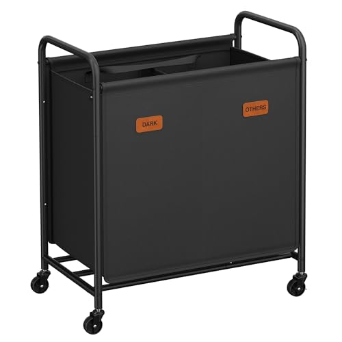 SONGMICS 2-Section Laundry Sorter, with Wheels, Removable Bags - color: Ink Black, size: 140 L