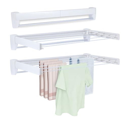 Wall Mounted Clothes Drying Rack 27.56", Foldable Retractable Garment Hanger with Towel Pole, Heavy Duty Space Saving Laundry Drying Rack for Balcony, Laundry Room, Bedroom, Bathroom (With towel pole) - size: With towel pole