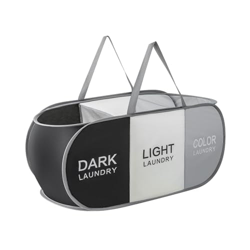 Collapsible Laundry Baskets with 3 Compartments, Black + Grey + Begie - color: Black + Grey + Begie