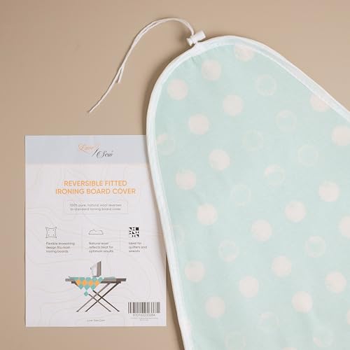Love Sew Wool Reversible Fitted Ironing Board Cover - 2 in 1 - One Side Wool One Side Cotton (Fits 54" x 18" Standard Ironing Boards) (Aqua Blue)