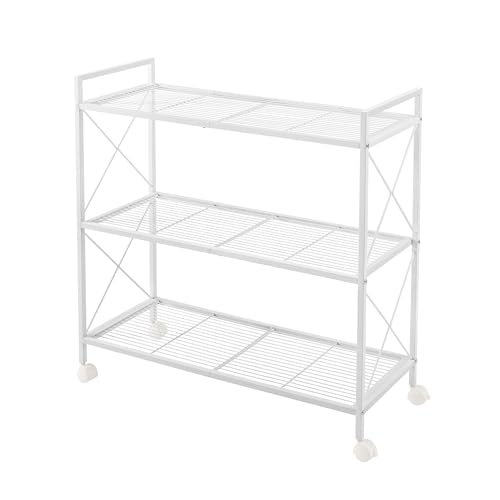 SONGMICS 3-Tier Steel Storage Rack with Wheels, Mesh Shelving Unit - color: White, size: 3 Tiers (31.5"W)