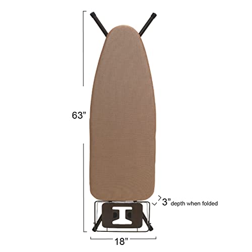 Household Essentials Mega Ironing Board, 4-Leg, Steel Top Pressing Station, Heat-Resistant Fiber Pad and Polyester Cover, Includes Sleeve Board and Iron Rest with Hanger Bar, Bronze Frame - color: Brown/Bronze, size: 49" L, style: With iron station
