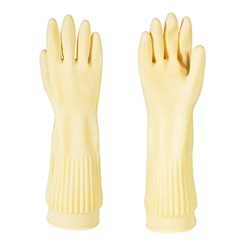 Mamison Kitchen Rubber Glove Pink (XXL Size 1 Pairs) Reusable Waterproof Household Dish washing Cleaning Rubber Gloves, Non-Slip Kitchen Gloves (White)
