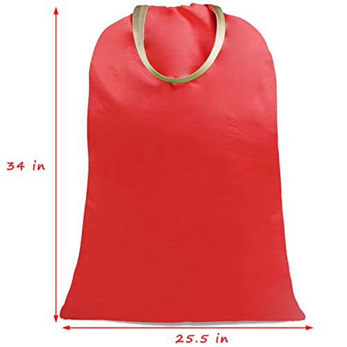 Sanlykate Large Canvas Cotton Laundry Bag with Drawstring & Handles, Heavy Duty Durable Dirty Clothes Organizer, Tear Resistant Hamper Liner Storage Bag, Travel Sack, 25.5 x 34inch - Red - color: Red
