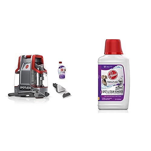 Hoover Spotless Portable Carpet & Upholstery Spot Cleaner, FH11300PC, Red and Hoover Paws & Claws Premixed Spot Machine Cleaning Shampoo, Pet Stain Solution and Odor Remover, 32oz Formula, AH30940