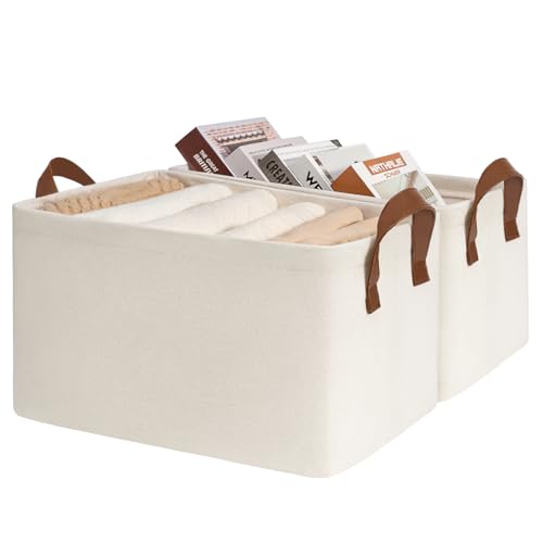 CHICVITA 20L Fabric Storage Bins for Shelves, Metal Frame, 2Pack, Beige - color: Beige, size: 14 ¾" L x 10 ¼" W x 8 ¼" H