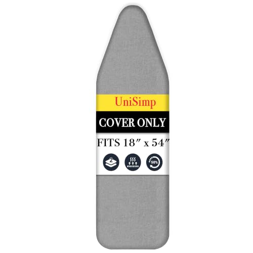UniSimp Ironing Board Cover and Pad 18"x54" Extra Thick Natural Cotton, Scorch and Stain Resistant Iron Board Cover, Extra Large Iron Board Cover with Fasteners Heavy Duty Heatproof Elastic Edge Gray - color: Gray, size: 18" x 54"