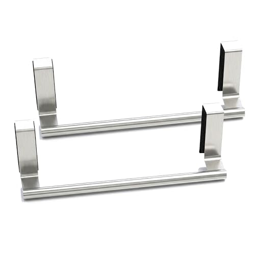 Evelots Over Cabinet Door Towel Bar Holder, Brushed Stainless Steel, 2-Pack