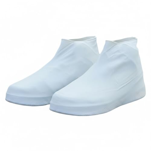 Waterproof Shoe Covers 2 Pairs Non-Slip, Thickened Latex Rain Boots for Men Women - Slip-Resistant Outdoor Foot Protectors (White, L) - color: White, size: L