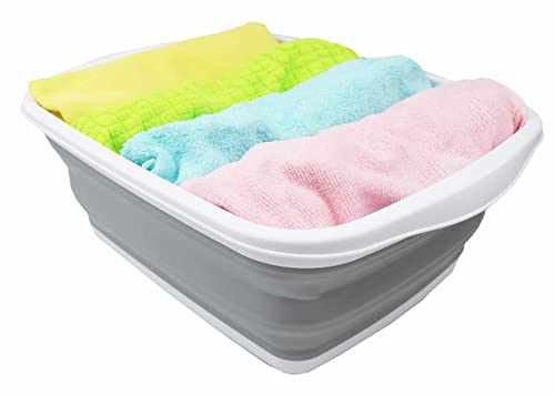 SAMMART 10L (2.6 Gallons) Collapsible Tub - Foldable Dish Tub - Portable Washing Basin - Space Saving Plastic Washtub (White/Grey, 1) - color: White/Grey
