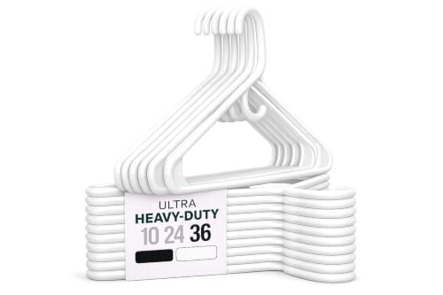 Heavy Duty Clothes Hangers, 36 Pack - Space Saving, Ultra Strong White Plastic - Hang Your Belt, Pants, Coat, Shirt, Shorts, Jeans, Sweater and More - Bulk Closet Storage for Adults Clothing - color: White, size: 36