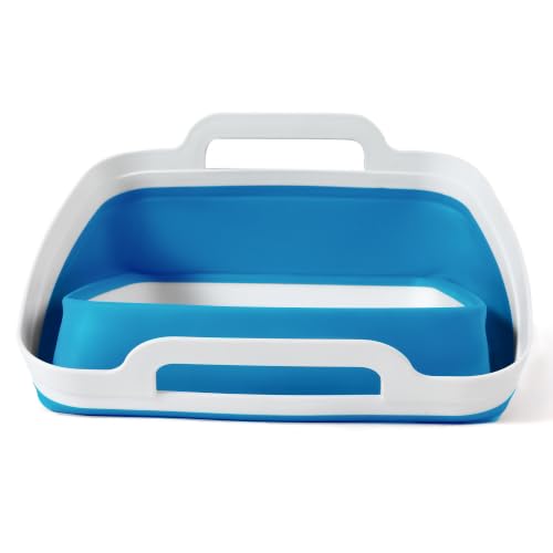 FOSJGO Collapsible Dish Basin with Drain Plug, Foldable Sink, 2.4 Gal (9L) - color: Sky Blue