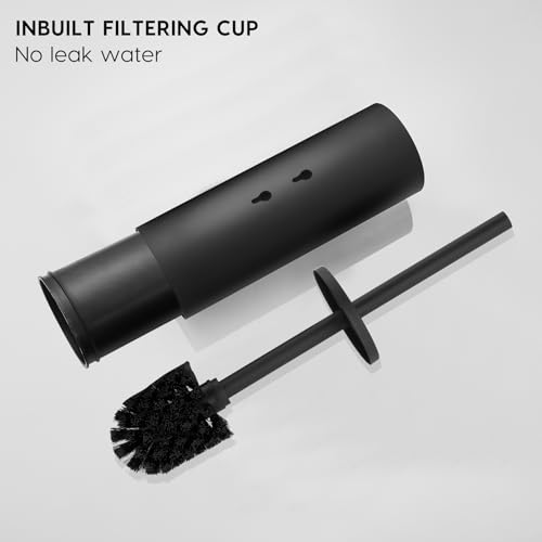 Black Toilet Brush with Dual-Purpose wall-Mounted Bracket - color: Black
