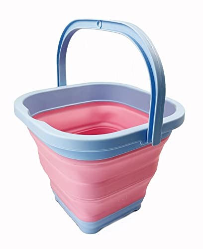 SAMMART Collapsible Rectangular Cleaning Bucket 5L (1.3 Gallon)- Foldable Camping Beach Sand Water Pot Pail- Portable Space Saving Tub for Household, Outdoor Car Washing (Cool Blue/Maglia Rosa) - color: Cool Blue/Maglia Rosa