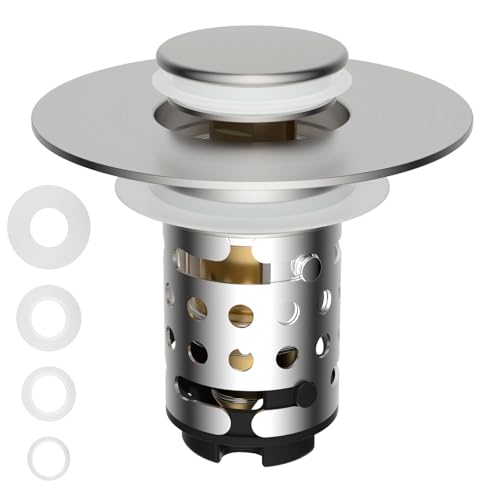 Universal Bathroom Sink Drain Stopper Hair Catcher, Brushed Nickel - color: Brushed Nickel Finish