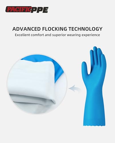 PACIFIC PPE 4 Pairs Dishwashing Gloves, Cotton Flocked Liner, Blue, Medium - color: Blue, size: Medium (Pack of 4)