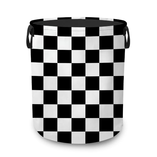 Laundry Hamper,Black White Checkerboard Collapsible Laundry Basket with Handles,Checkered Waterproof Oxford Cloth Clothes Organizer for Bedroom Bathroom Dorm Nursery,16 x 20 Inch - color: Black White Checkerboard,Checkered