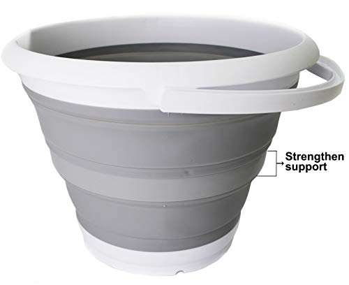 SAMMART 10L (2.64Gallon) Collapsible Fishing Bucket - Indoor and Outdoor Foldable Round Tub with Handle - Portable Plastic Water Pail - Space Saving Waterpot - Trunk Organizer (1, Grey) - color: Gray