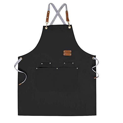 Chef Apron-Cross Back Apron for Men Women with Adjustable Straps - color: Black