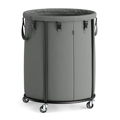 SONGMICS Laundry Basket with Wheels, Removable Liner Bag, 45 Gallon (170 L) - color: Slate Gray, size: 170L-Rolling Round
