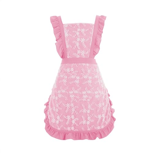 Pinknoke Vintage Pinafore Aprons for Women with Pockets for Kitchen - color: Pink