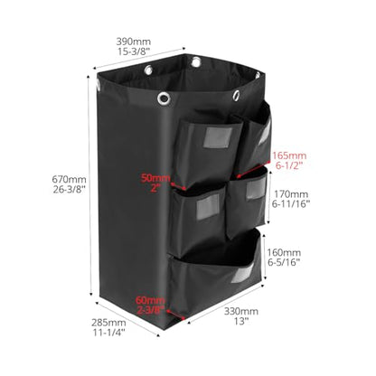 QWORK Cart Bag with 5 Pockets, Replacement Janitorial Cart Bag 25 Gallon Capacity, Organizer Bag for Housekeeping Cleaning Carts