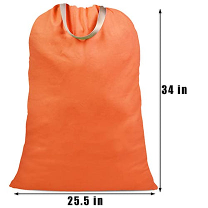 Cotton Canvas Laundry Bag with Handles & Drawstring Straps, Heavy Duty Extra Large Laundry Bags for Laundromat and Household, 25.5x34 Inch, Orange - color: Orange