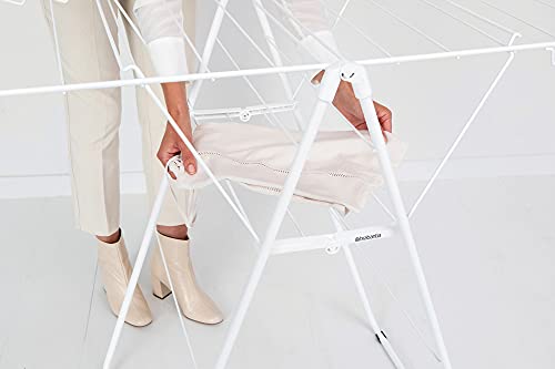 Brabantia HangOn Compact Clothes Drying Rack | 49ft (15m) | White | Small Indoor Clothes Airer Laundry Stand with 2 Fold-Out Wings & Hanger Hooks, Folds Flat, Ideal for Condos | Fits Full Load - color: Fresh White