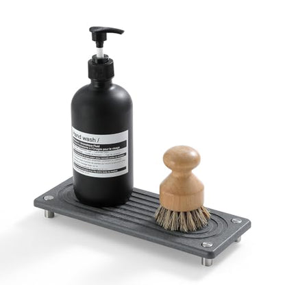 Razborci Water Absorbing Stone Sink Caddy Kitchen Sink Organizer Tray, Diatomite Bathroom Counter Tray, Faucet Drying Mat Coaster Soap Dish Rack Riser Dispenser Sponge Holder, Charcoal 10" x 4" - color: 10"x 4" - Charcoal