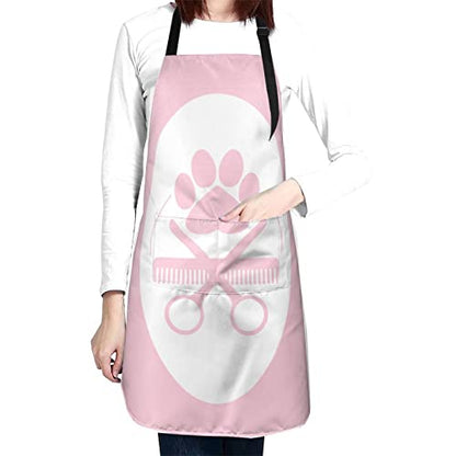 Perinsto Waterproof Apron With 2 Pockets Kitchen Chef Aprons Bibs For Cooking Baking Painting Gardening Grooming - color: Dog Grooming (Pink)
