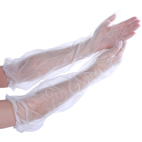 20 Pcs Long Disposable Cleaning Gloves Elbow Length Plastic Waterproof Protective Sleeve Suitable For Household Duties Cooking Dishwashing Hair Dyeing Field Dressing