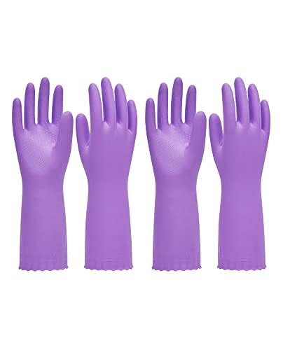PACIFIC PPE 2 Pairs Dish Gloves, Cotton Flocked Liner, Purple, Medium - color: Purple, size: Medium (Pack of 2)