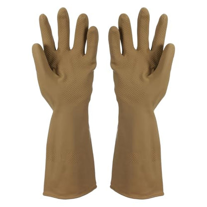 uxcell Rubber Cleaning Gloves, Reusable Household Dishwashing Long Rubber Gloves with Non-slip Grip - color: Brown, size: Medium