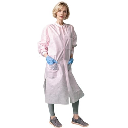 Sunlite Ultra 3600 Series Premium Disposable Lab Coats, Pockets, Knit Collar & Cuffs, Knee Length, 10 Pack - color: Light Pink, size: Medium