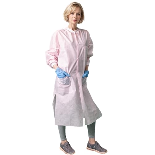 Sunlite Ultra 3600 Series Premium Disposable Lab Coats, Pockets, Knit Collar & Cuffs, Knee Length, 10 Pack - color: Light Pink, size: Small