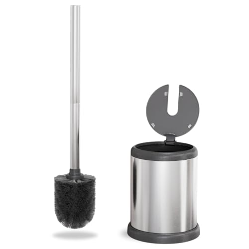 ToiletTree Products Toilet Brush with Lid - Sleek Toilet Bowl Brush and Holder - Toilet Scrubber Brush Set with Heavy-Weight Base - Lidded Toilet Bowl Cleaner Brush and Holder - Chrome (2 Pack) - style: Stainless Steel 2 Pack