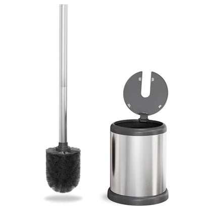 ToiletTree Products Toilet Brush with Lid - Sleek Toilet Bowl Brush and Holder - Toilet Scrubber Brush Set with Heavy-Weight Base - Lidded Toilet Bowl Cleaner Brush and Holder - Chrome (2 Pack) - style: Stainless Steel 2 Pack