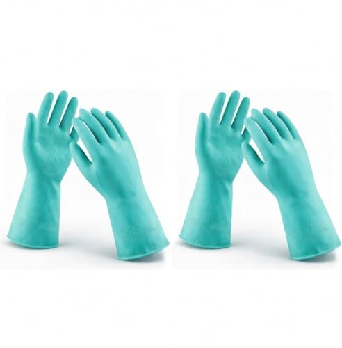 LADWA 2 Pairs Non-Slip Household Cleaning Reusable Dishwashing Gloves for Kitchen Washing Dishes Bathroom Gardening & Home Tasks Flexible Long-lasting & Waterproof Gloves Perfect for Woman Men (Green) - color: Green, size: Pack of 2