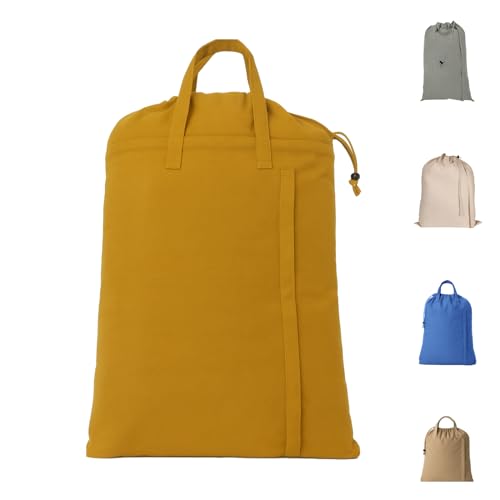 LFH Home Cotton Rich Canvas Large Laundry Bag with Handle, Heavy Duty Drawstring Closure Washable Laundry Bags, School Travel, Home, Hotel, College Dorm, Organizer Sack, Toys Clothes 24x36-Yellow - color: Yellow, size: 24”x36”