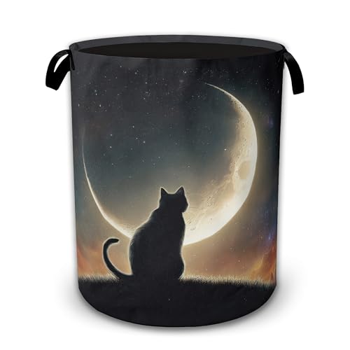 Laundry Hamper Foldable with Handles,Cat Moon Oxford Cloth Laundry Basket,Night Sky Storage Organizer for Bathroom Bedroom Dorm 16"x20.8" - color: Cat Moon,Night Sky