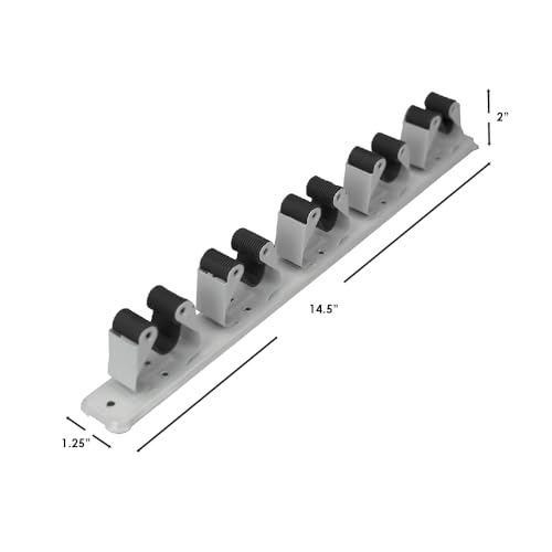 Mop and Broom Holder Wall Mounted Storage Organizer by Home Basics | 5 Slot Storage Rack with Textured Rubber Grippers for Kitchen, Garage, Laundry Room
